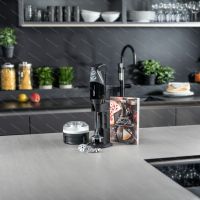 Stick blender bamix SWEET DELIGHTS M200, black - blender with accessories on kitchen counter