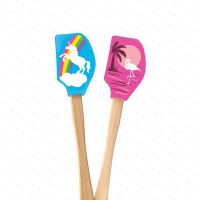 Tovolo SPATULART Set of 2 Wood Handled Minispatulas Unicorn & Flamingo - design detail
